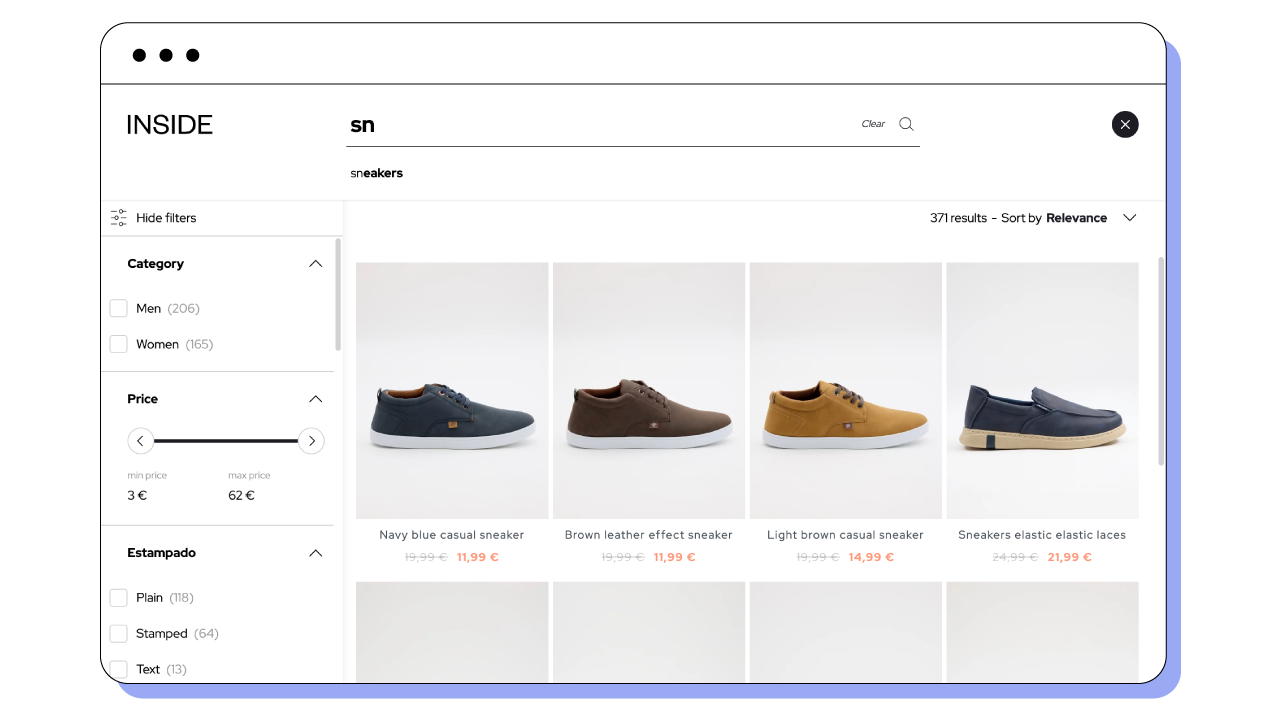 The auto-complete feature of Motive Commerce Search 