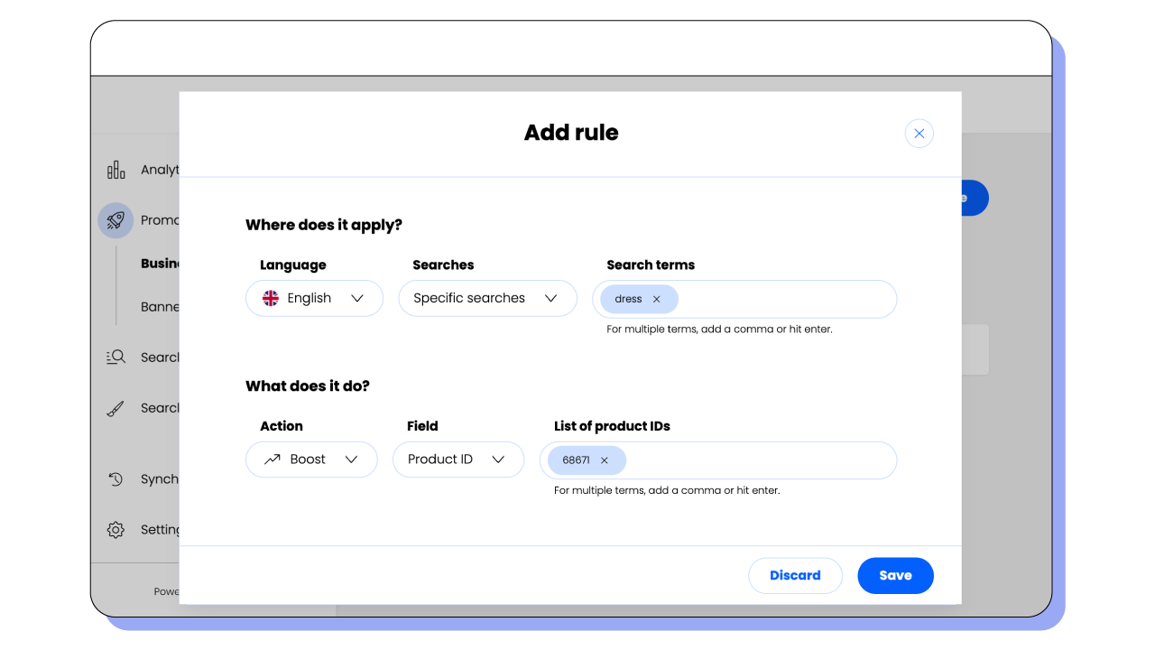 Boost & Bury tool at Motive Commerce Search