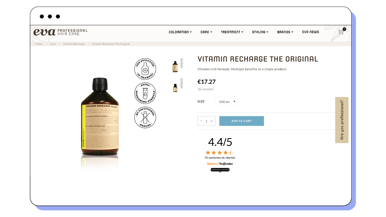 Reviews from clients on a product page