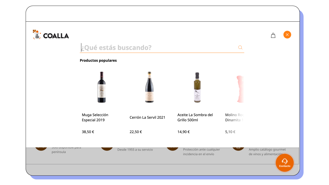 Imagen de cómo se muestran los Productos Populares en Coalla