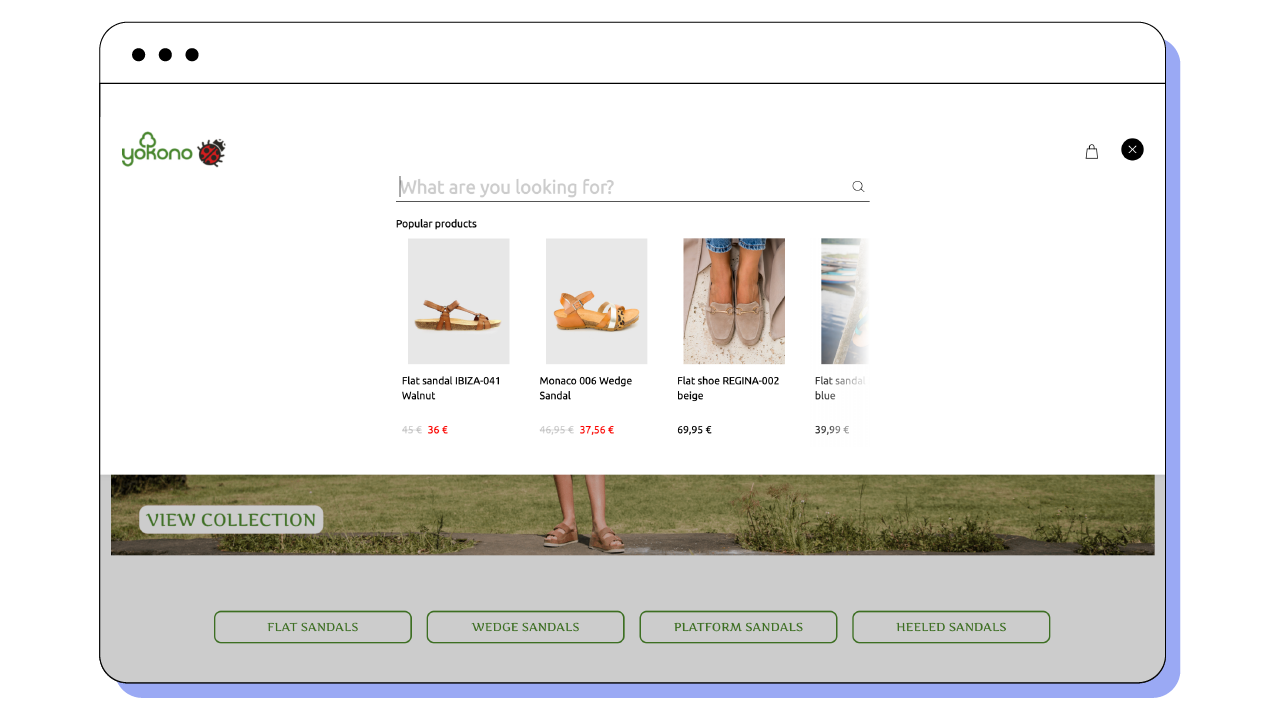Search tool in the Yokono online shop
