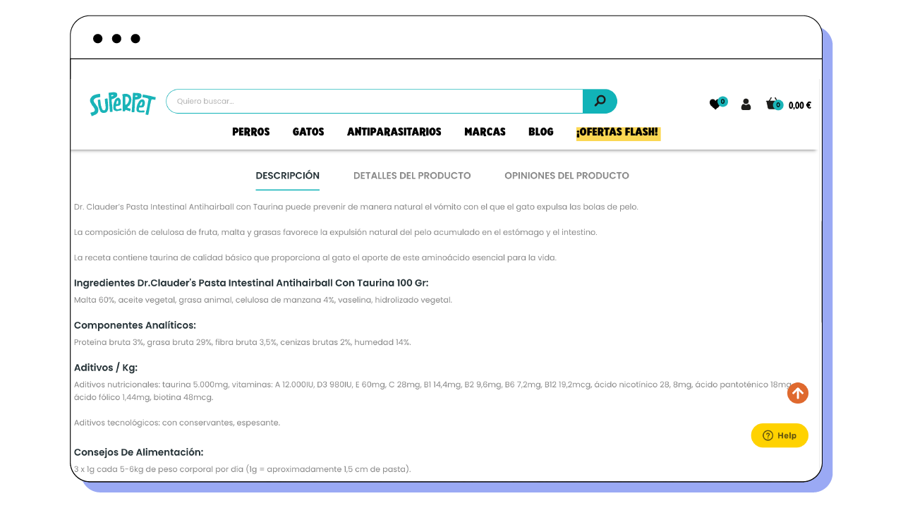 Contenido de interés sobre el artículo en la descripción de la página de producto