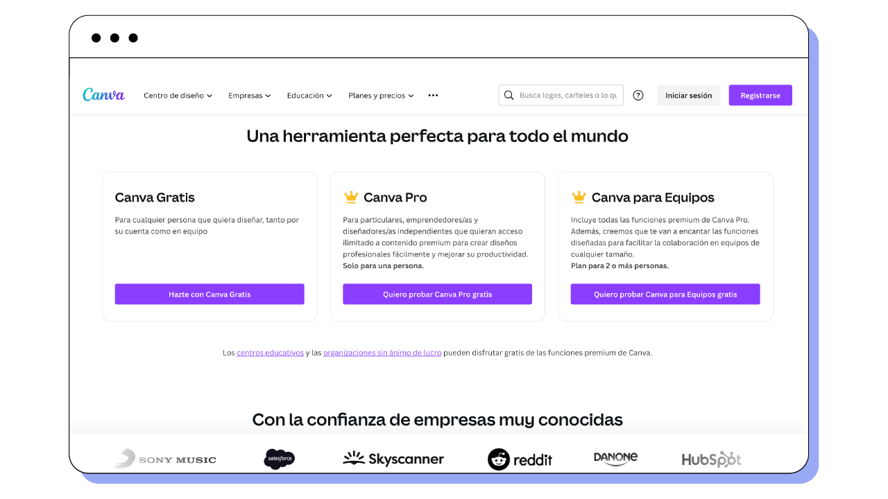 Llamada a la acción en la web de Canva clara, concisa y atractiva
